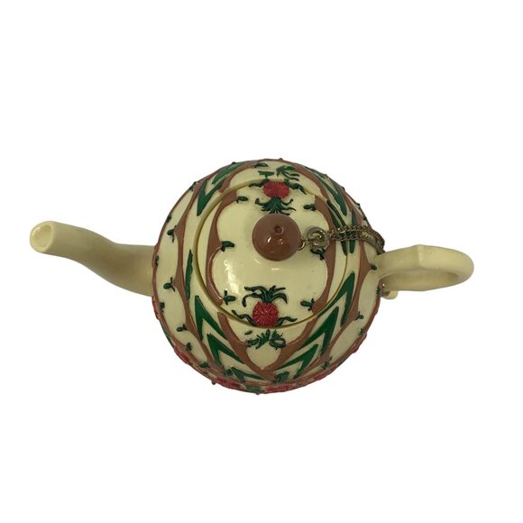 Vintage Nini Japan Hand Painted Teapot Trinket Box Floral Staffordshire Style - Picture 2 of 11